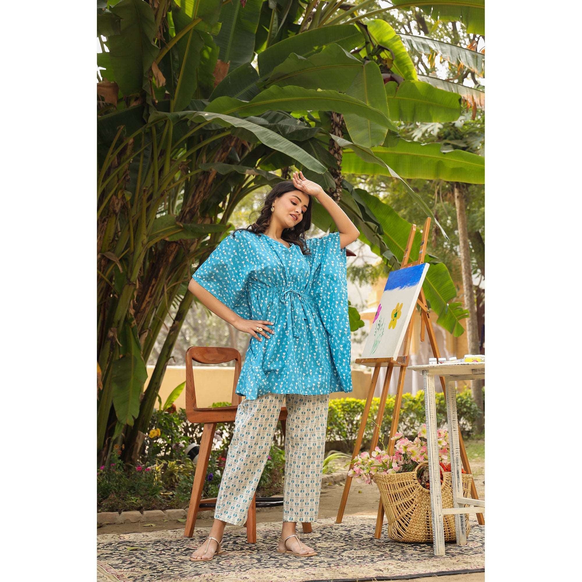 Dreamland in Blue and White Kaftan Loungewear Set