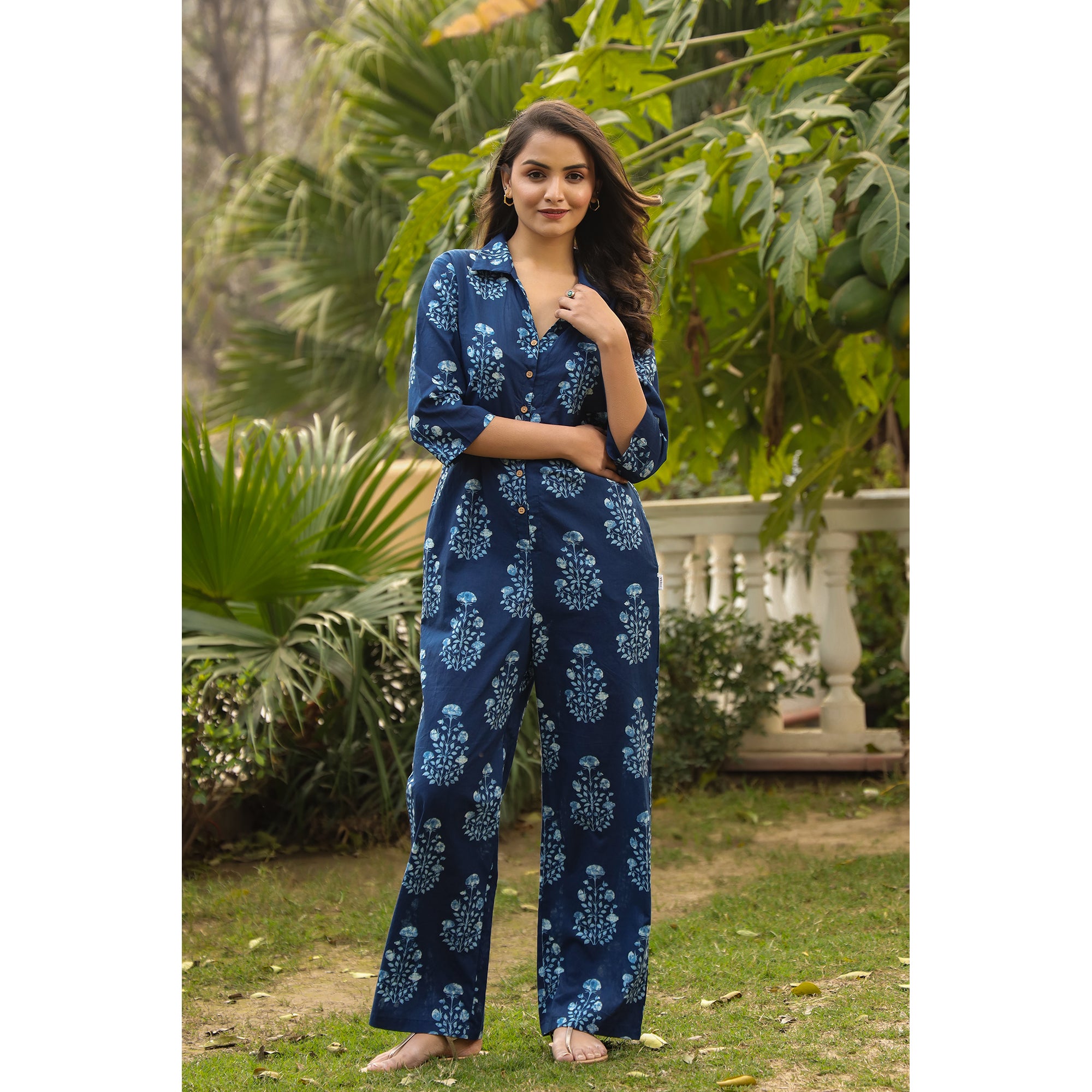 Royal Motifs on Blue Jumpsuit