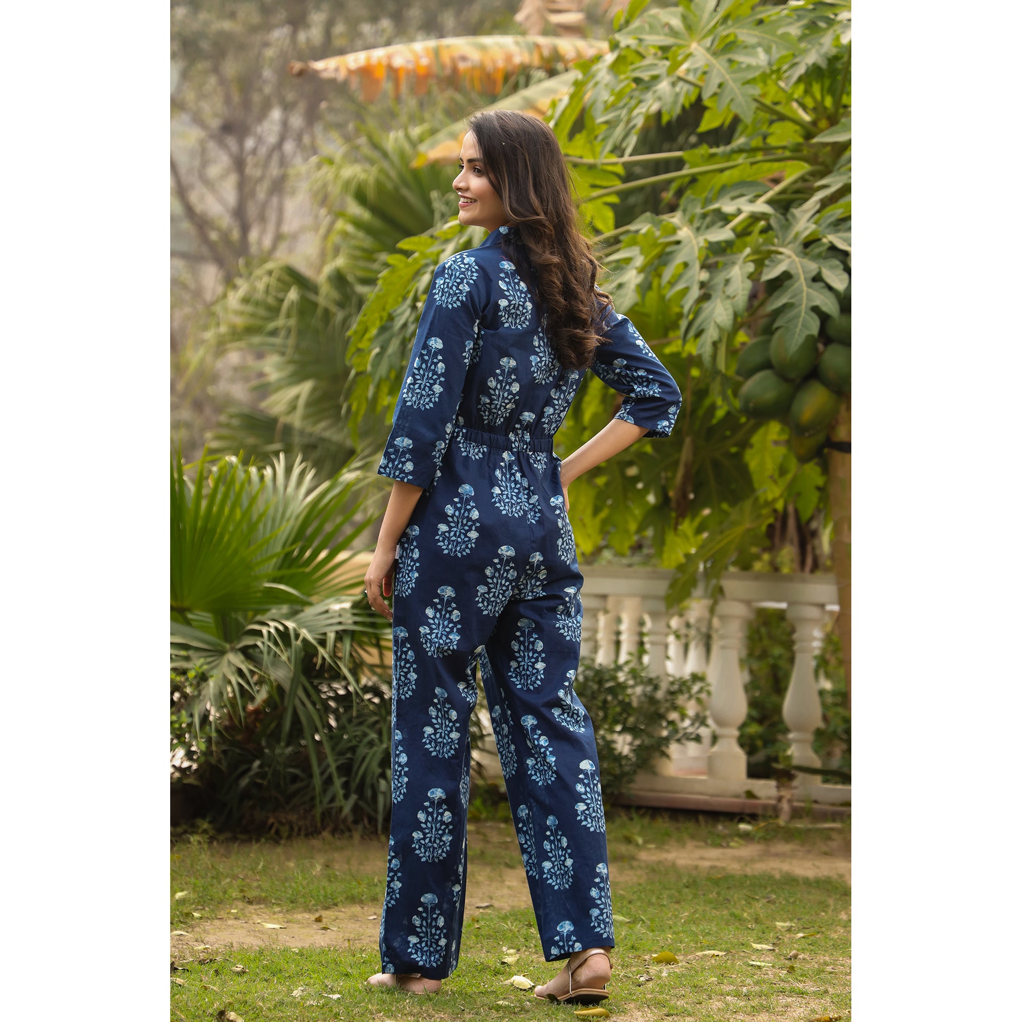 Royal Motifs on Blue Jumpsuit