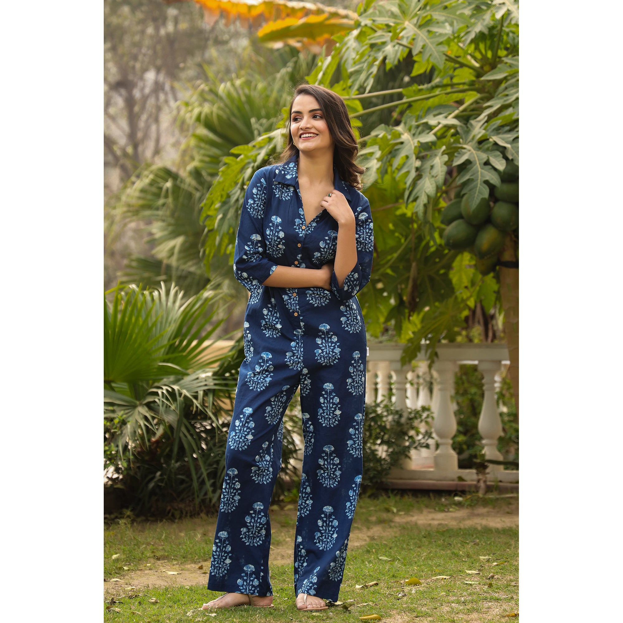 Royal Motifs on Blue Jumpsuit