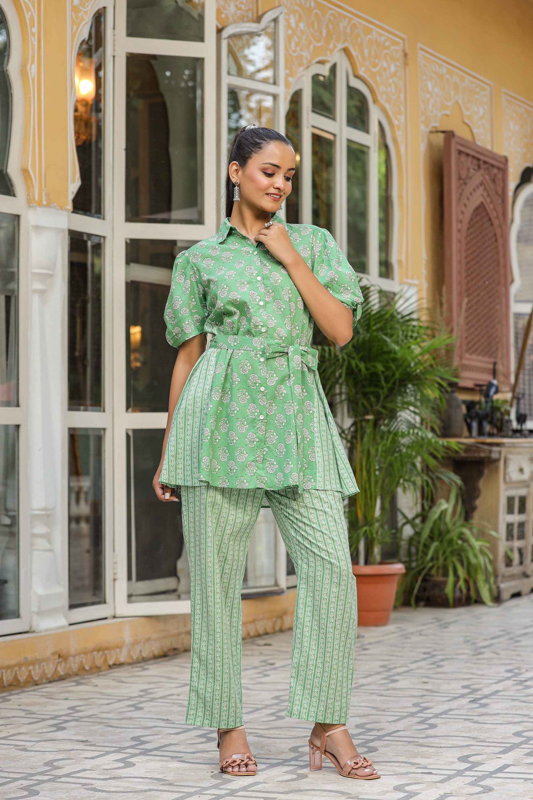 Bagh Print On Green Cotton Coord Set