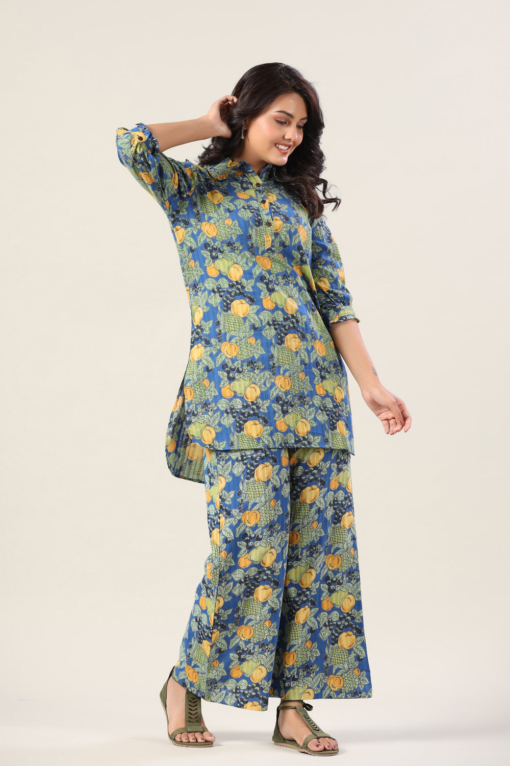 Lemonade on Blue Cotton Palazzo Loungewear Set