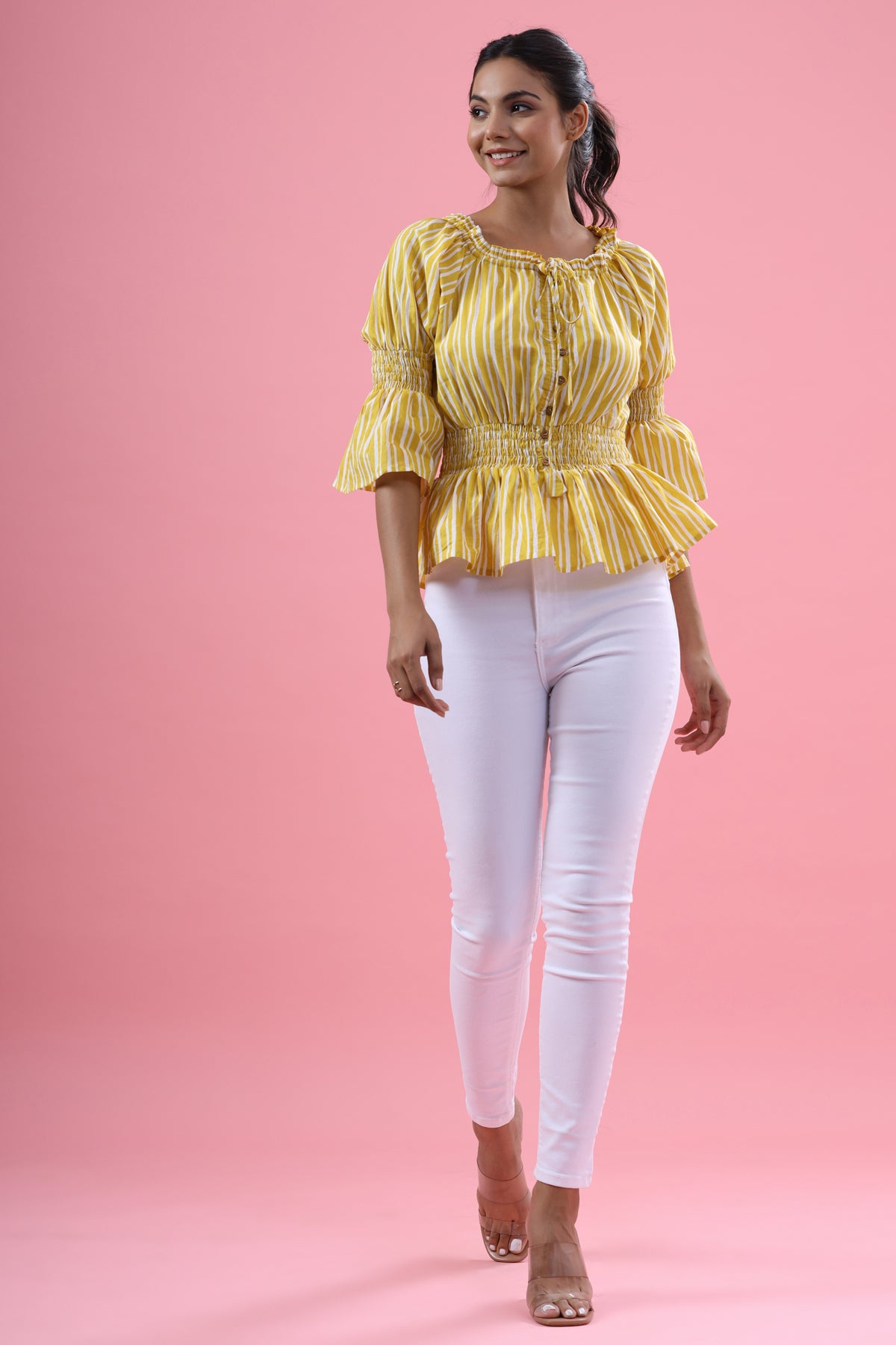 Stripes on Yellow Cotton Top