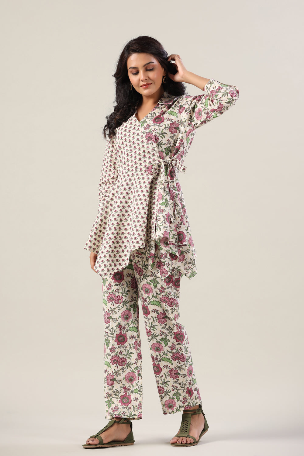 Floral Jaal On Lavender Knot Cotton Co-ord Set