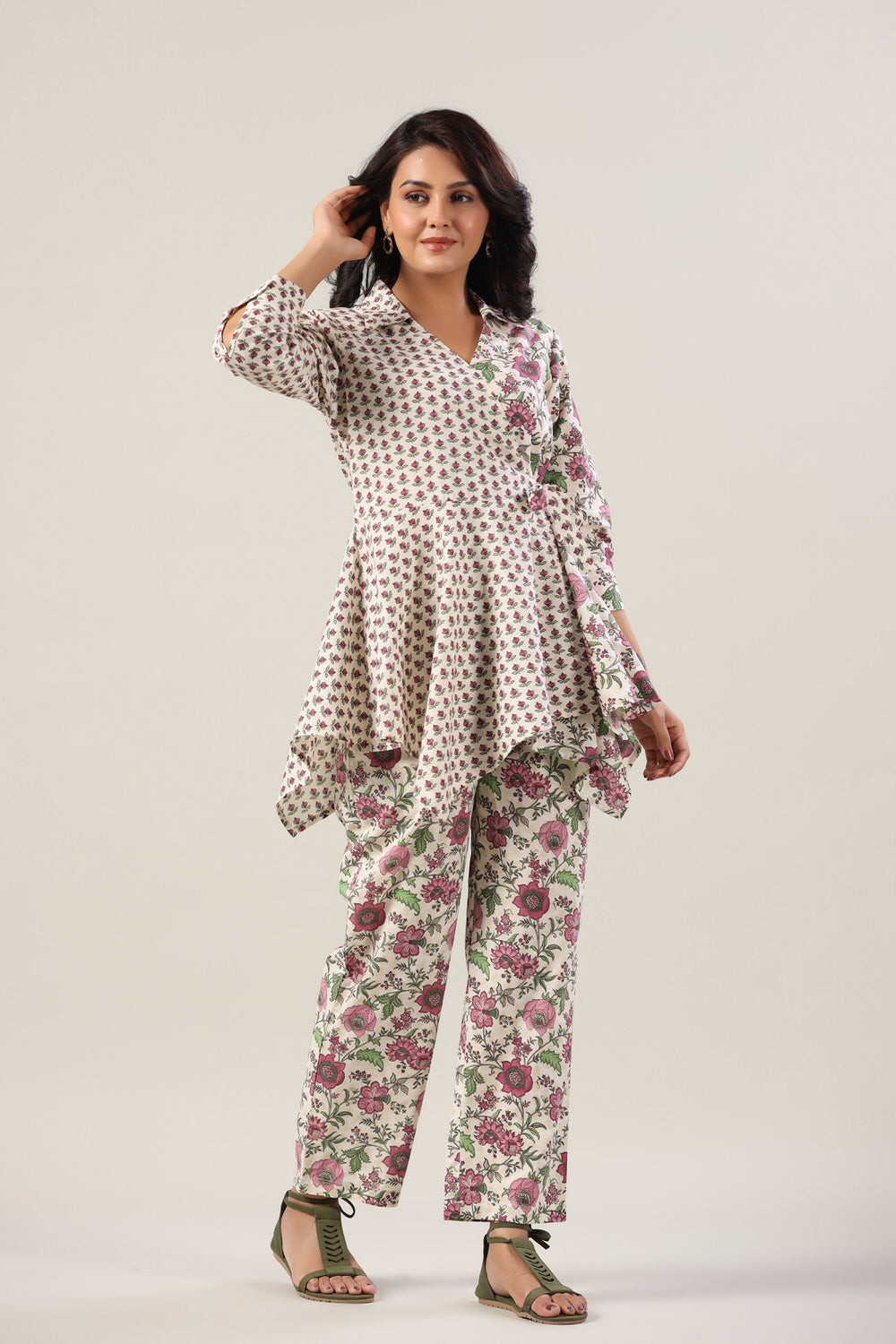 Floral Jaal On Lavender Knot Cotton Co-ord Set