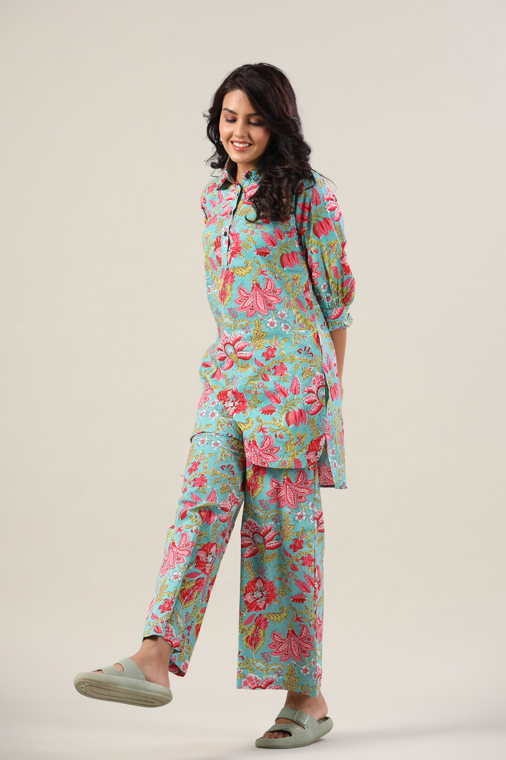 Jaal on Blue Collared Palazzo Loungewear Set