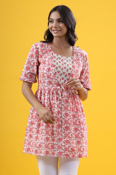Floral Mosaic with Booti Inner Short Kurti
