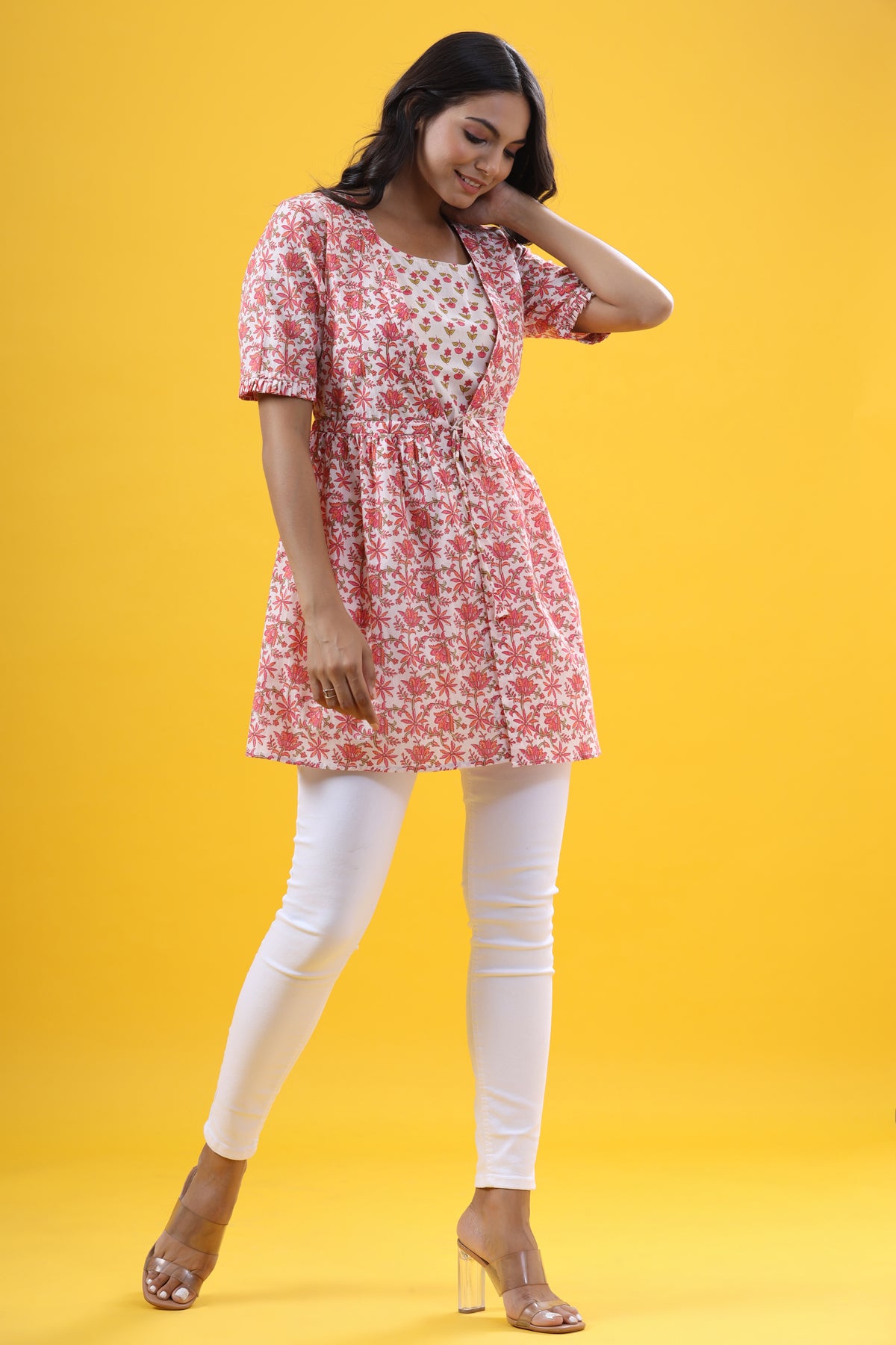 Floral Mosaic with Booti Inner Short Kurti