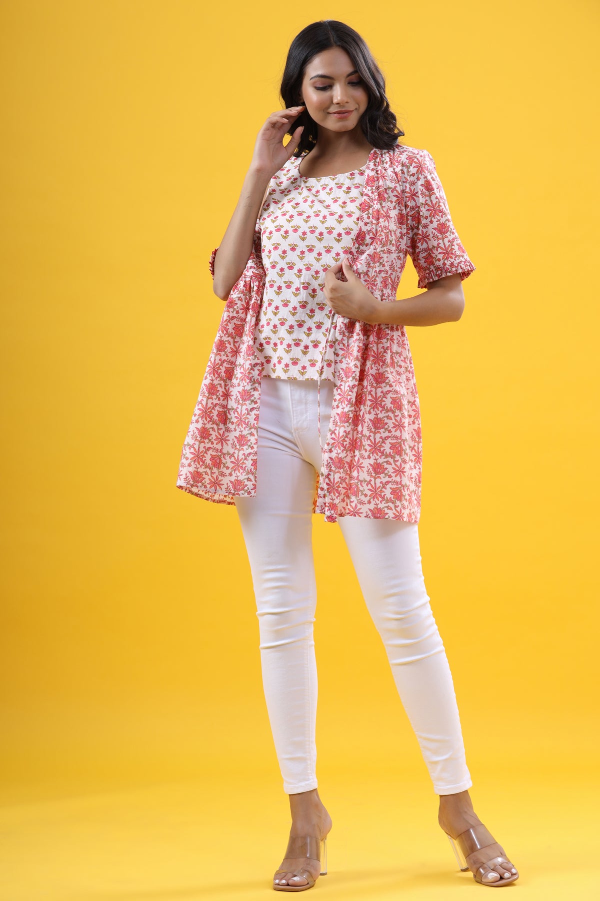 Floral Mosaic with Booti Inner Short Kurti