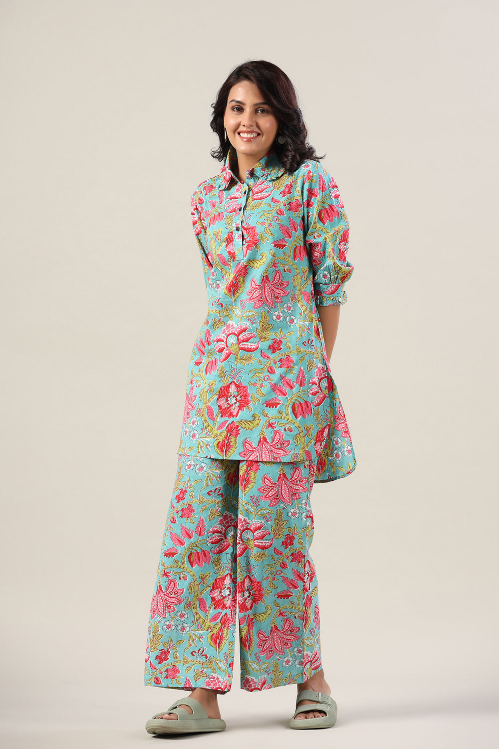 Jaal on Blue Collared Palazzo Loungewear Set