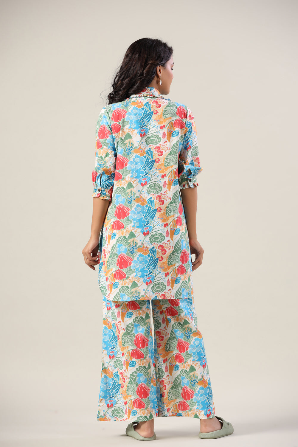 Floral Jaal on Collared Palazzo Loungewear Set