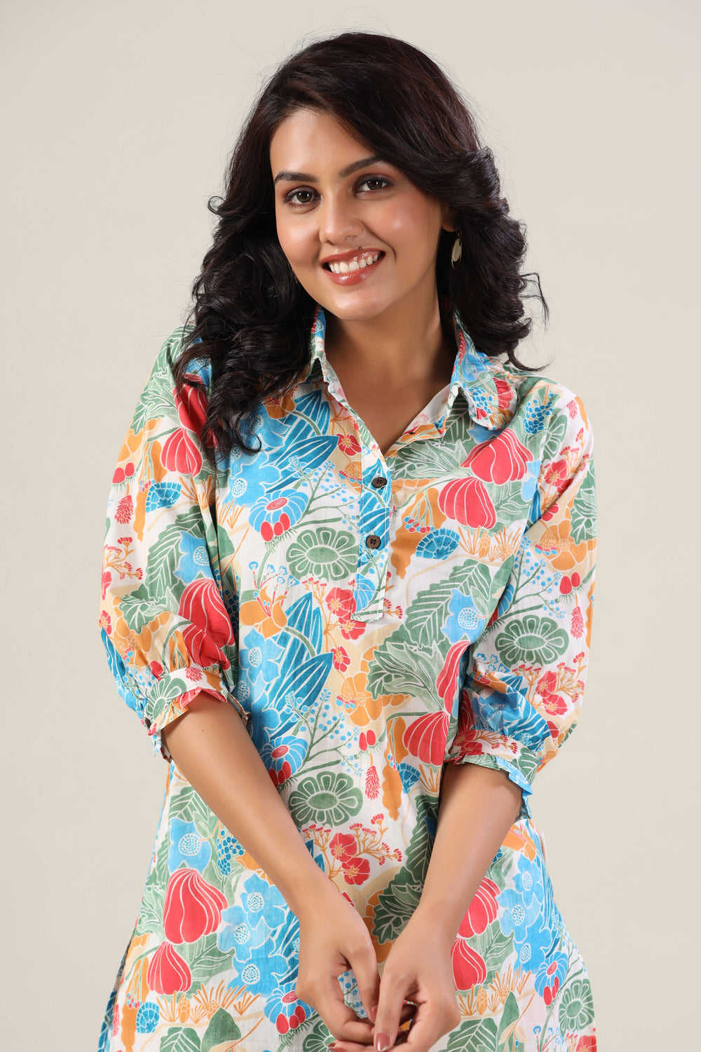 Floral Jaal on Collared Palazzo Loungewear Set