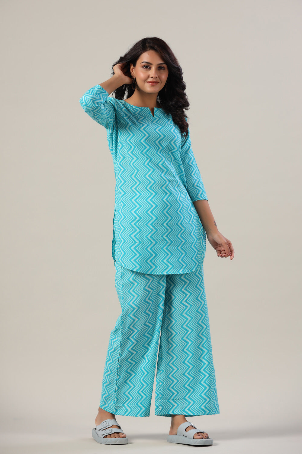 Zig-Zag Blue Palazzo Loungewear Set