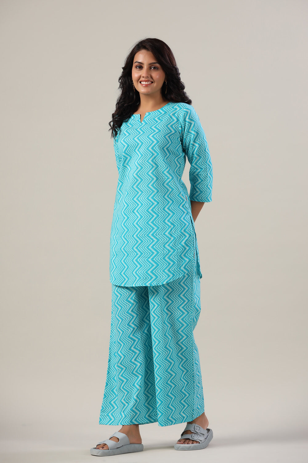 Zig-Zag Blue Palazzo Loungewear Set