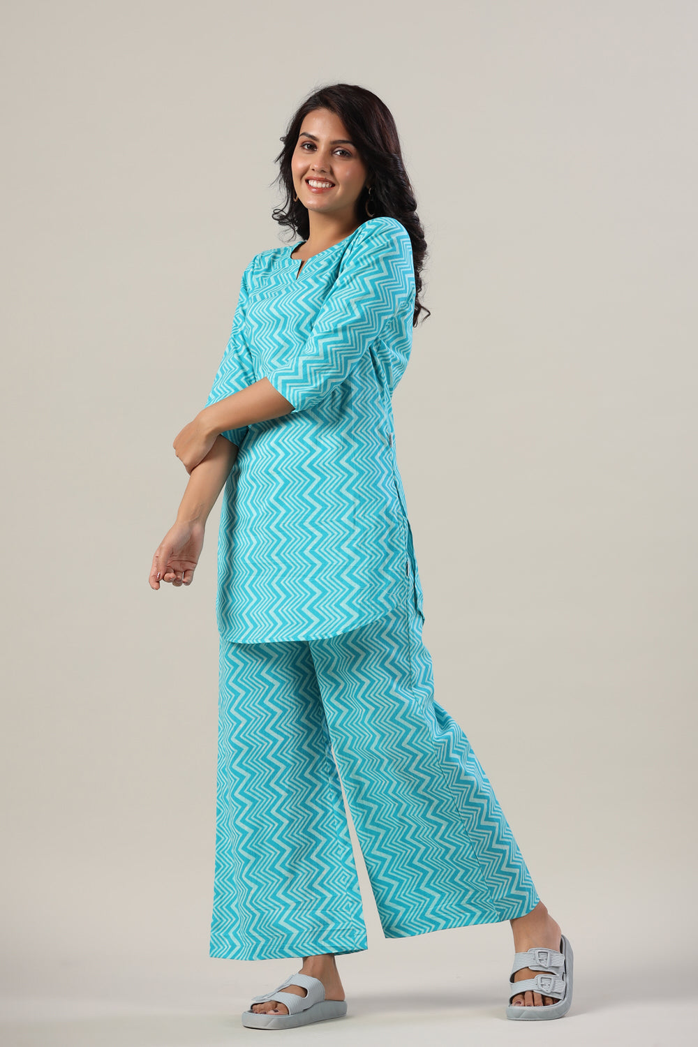 Zig-Zag Blue Palazzo Loungewear Set