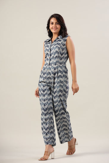 StyleStone Womens Blue Tie  Dye Print Overlap Jumpsuit