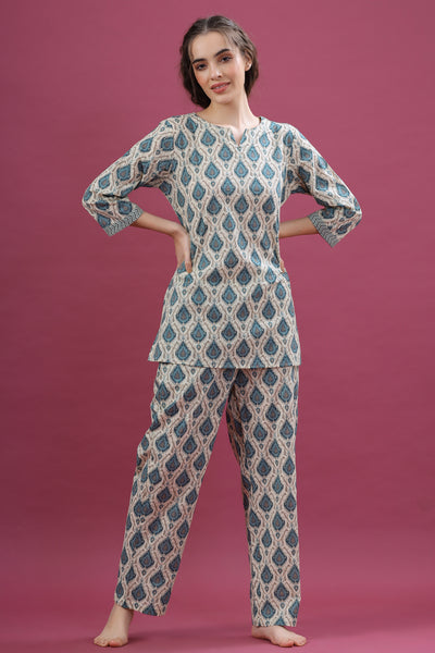 Traditional Motif on Off-white Loungewear
