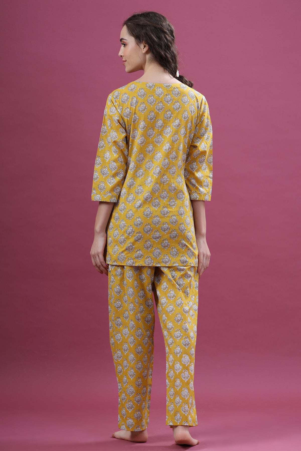 Floral Motifs On Yellow Loungewear Top Set