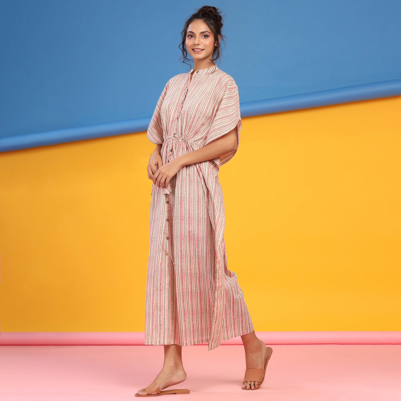 Laidback Stripes on Off White Front-Buttoned Kaftan