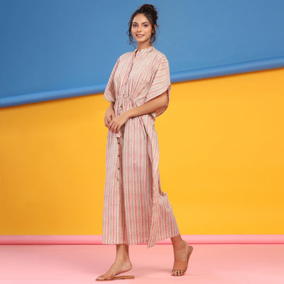 Laidback Stripes on Off White Front-Buttoned Kaftan