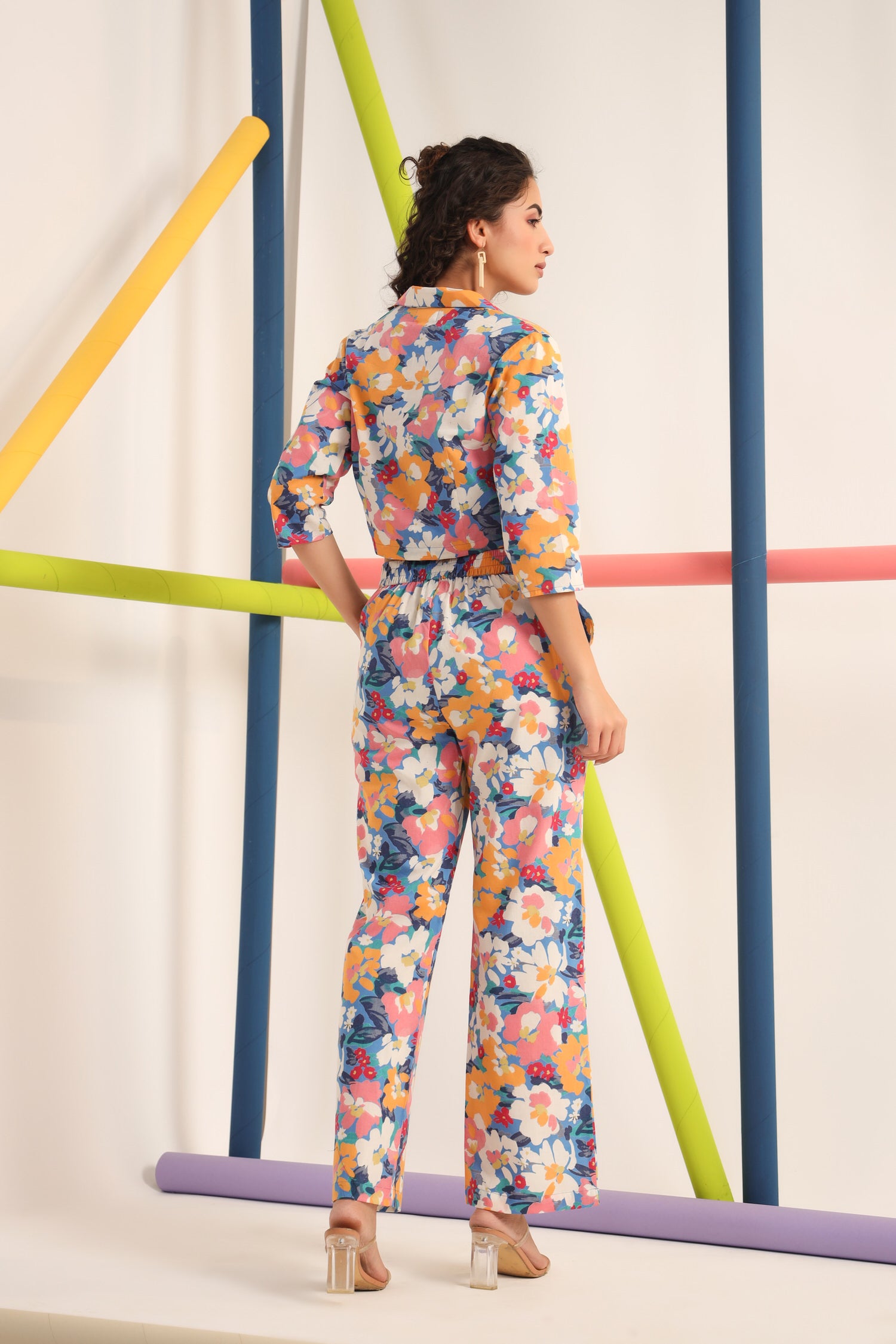 Abstract Floral On Buttoned Cotton Co-ord Set