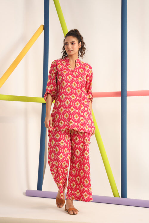 Ikat on Pink Cotton Loungewear Set