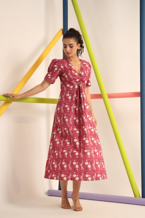 Ruby Front knot Cotton Midi Dress