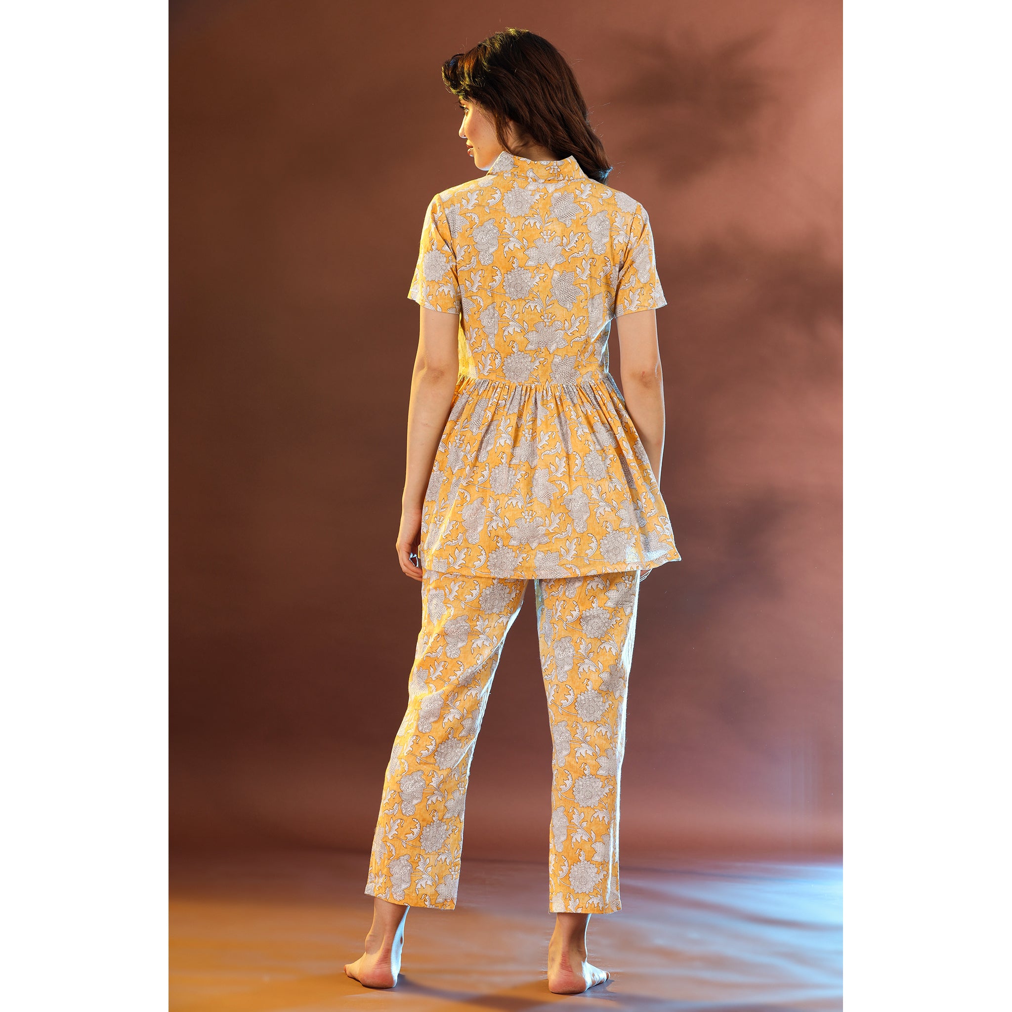 Floral Mosaic on Yellow Loungewear Top Set