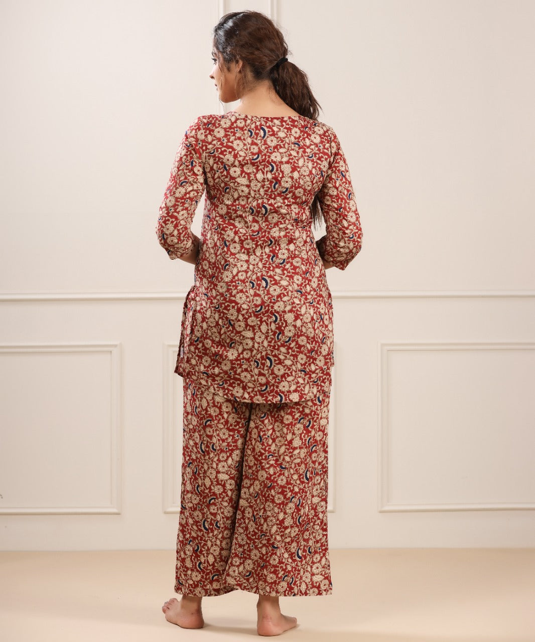 Floral Canopy on Red Cotton Palazzo Loungewear Set