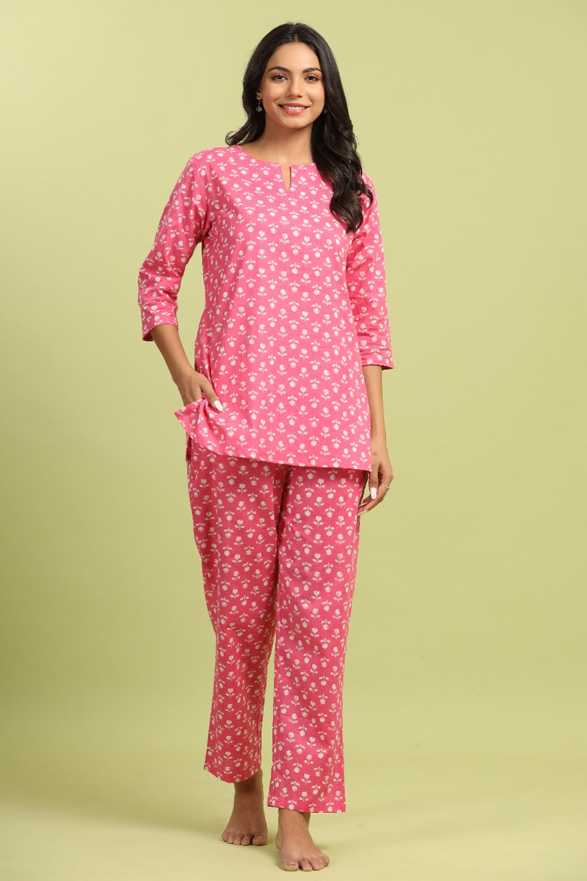 Buti on Pink Cotton Loungewear Top Set