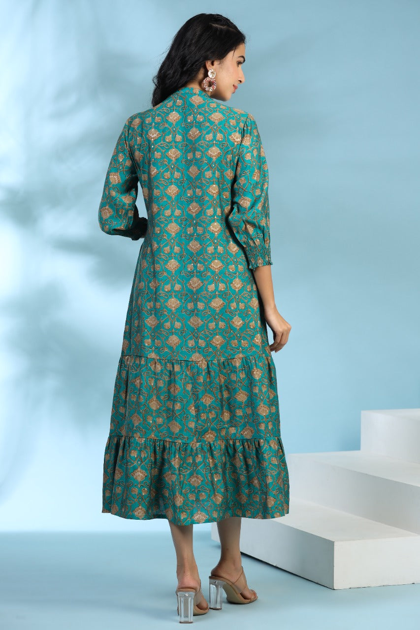 Teal Slumber Silk MIDI Dress