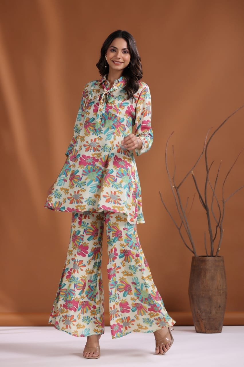 Abstract Pop on Muslin Silk Co-ord set