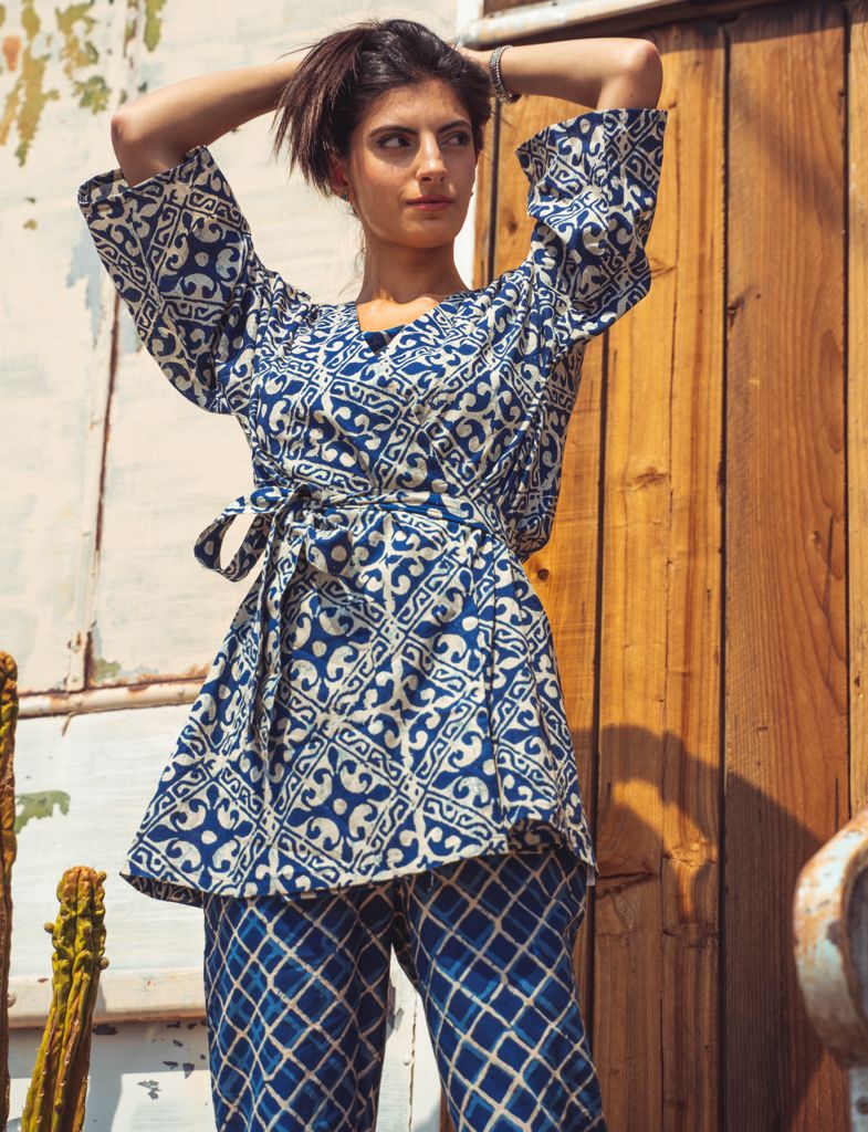 Three Piece Loungewear Set Indigo Blue Jisora Jaipur