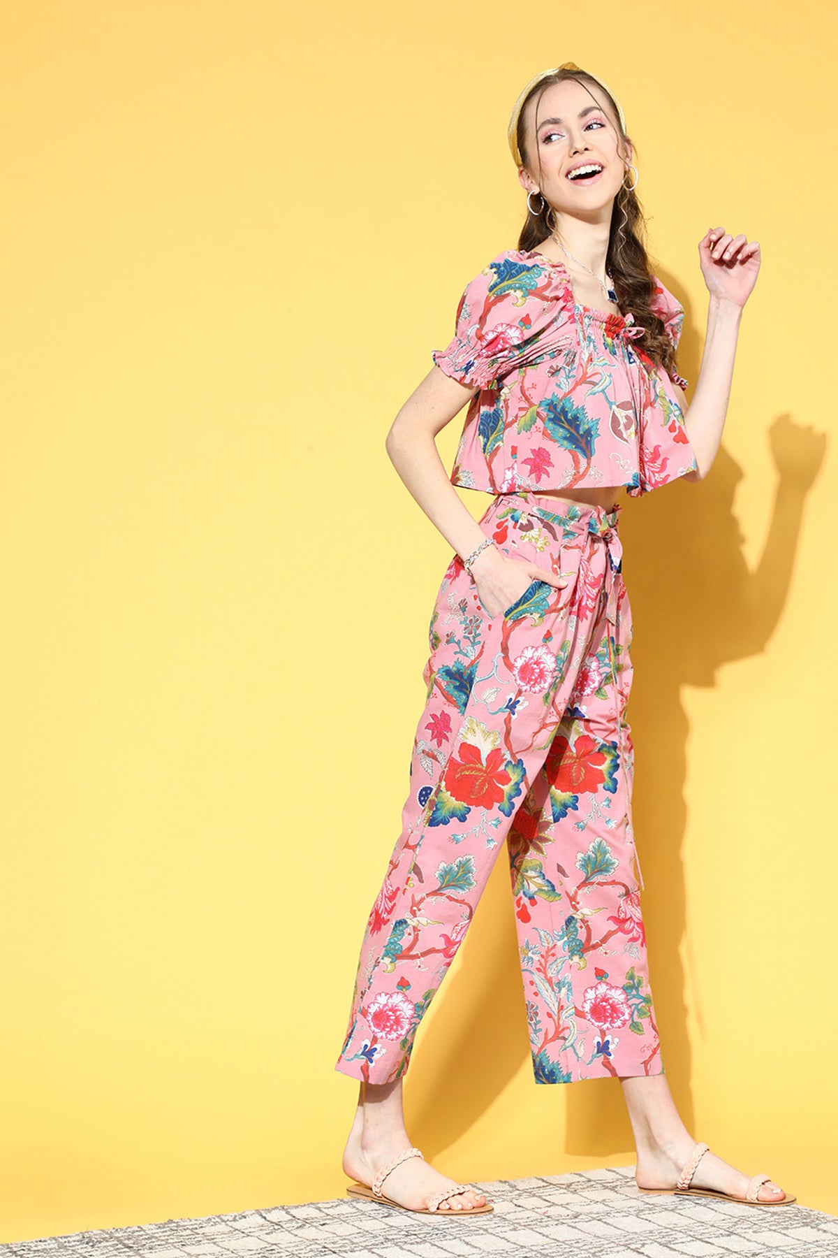 Multicoloured Jaal on Pink Co-ord set