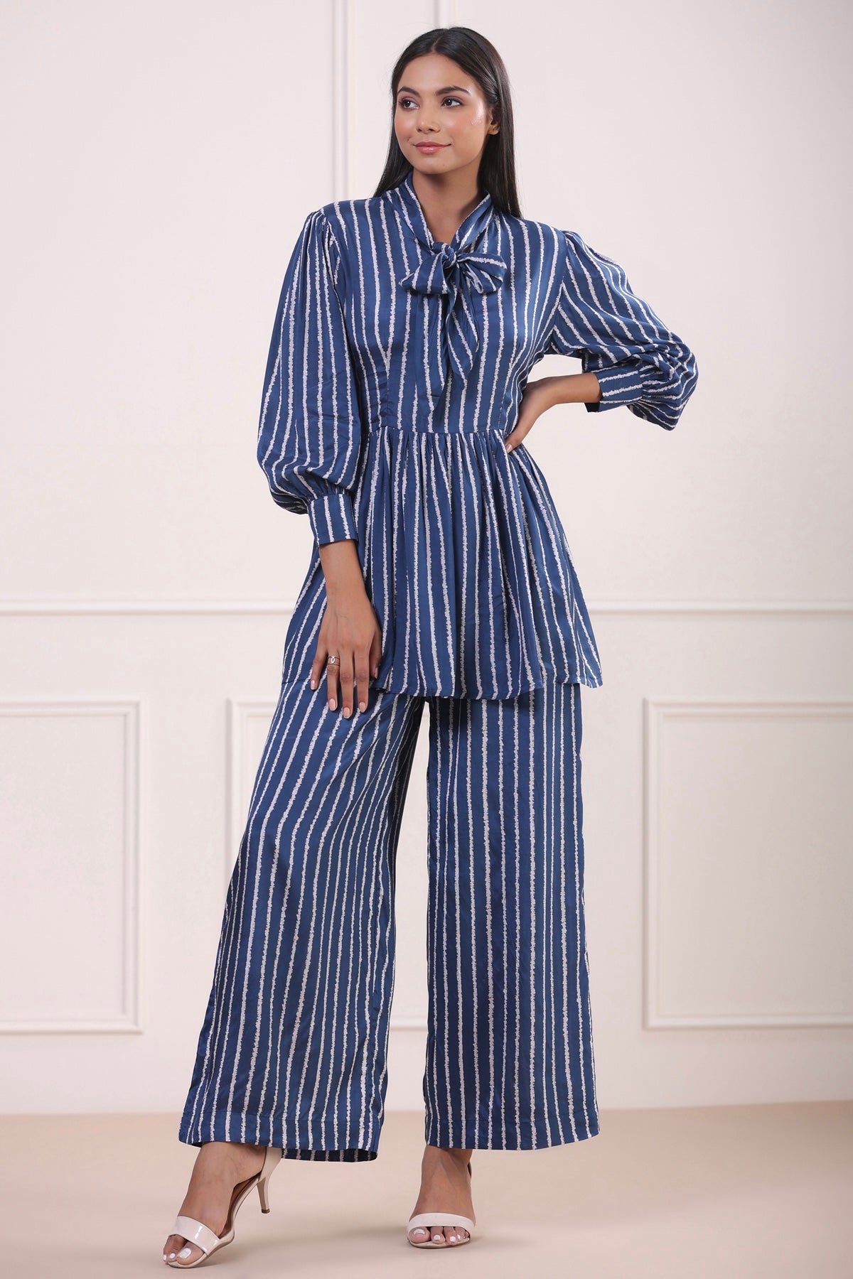 Classic Stripes Blue Silk Co-ordinate Set