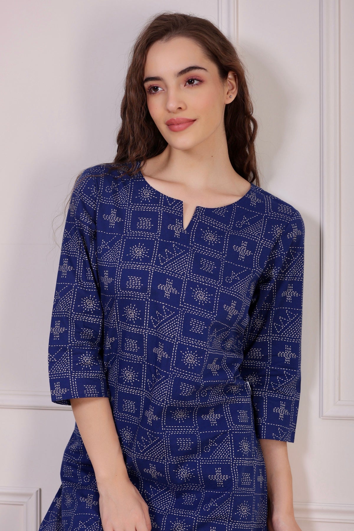 Geometrical Weaves on Blue Loungewear Top Set