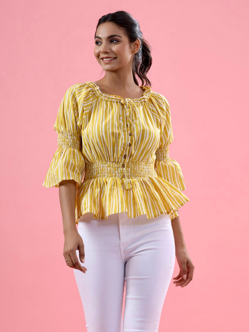 Stripes on Yellow Cotton Top