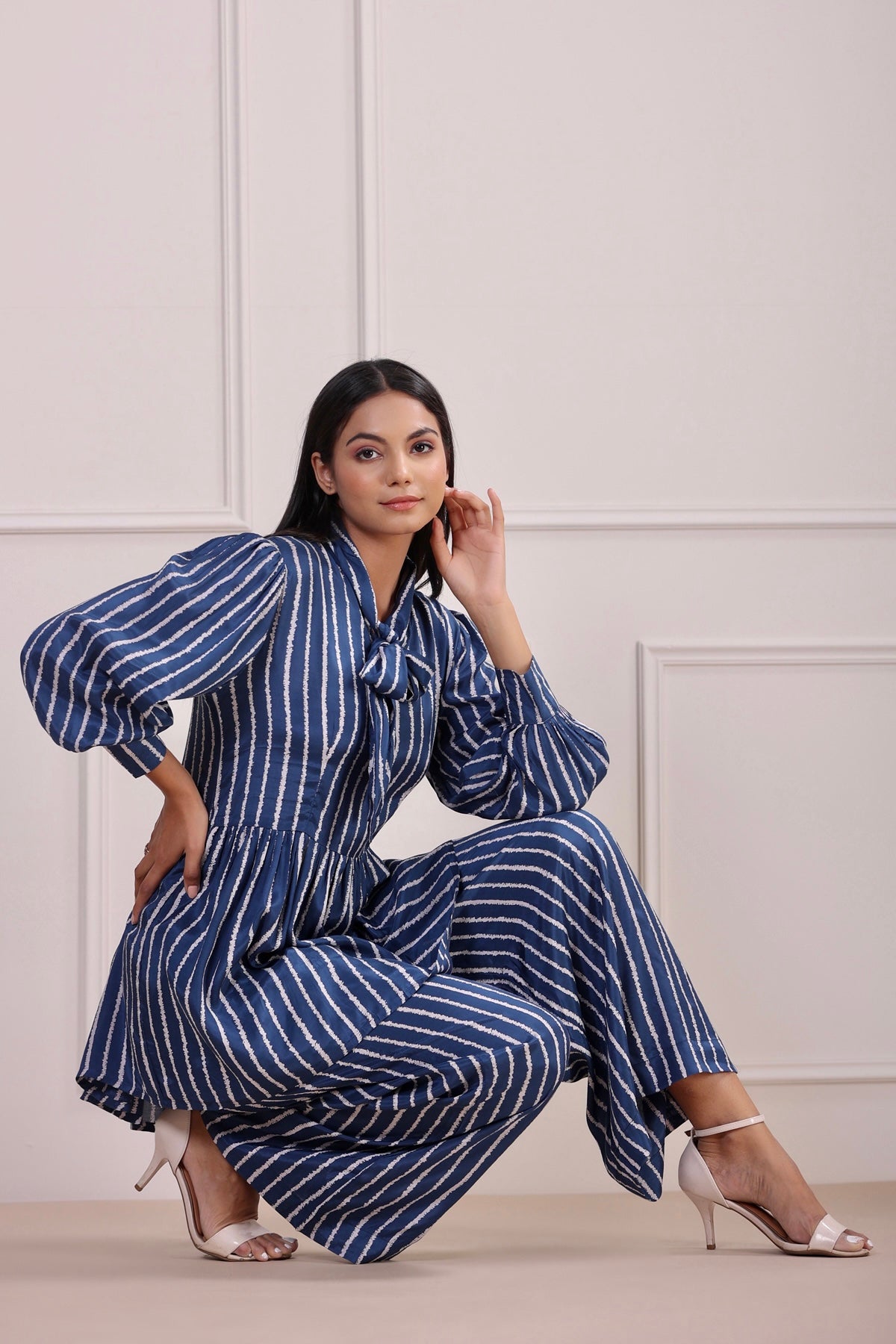 Classic Stripes Blue Silk Co-ordinate Set