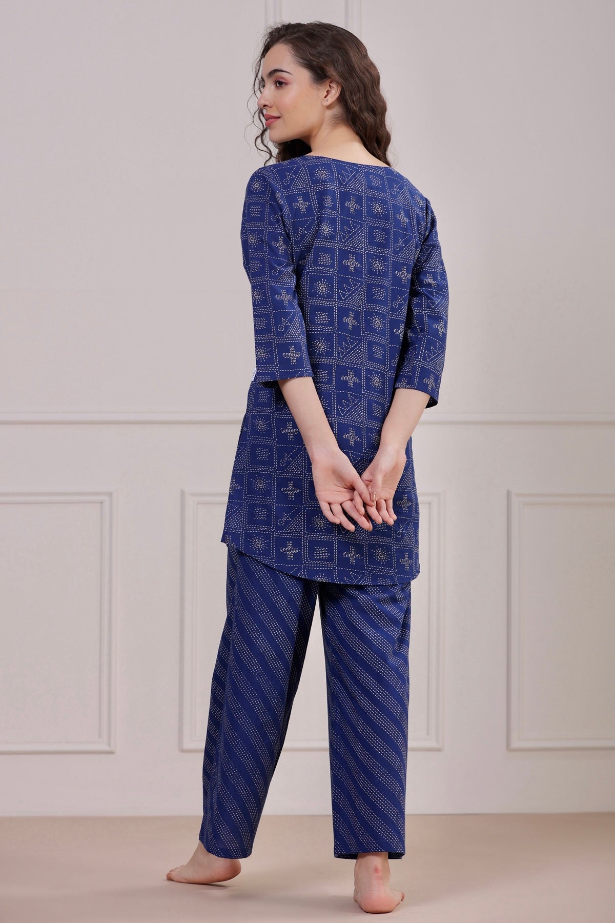 Geometrical Weaves on Blue Loungewear Top Set