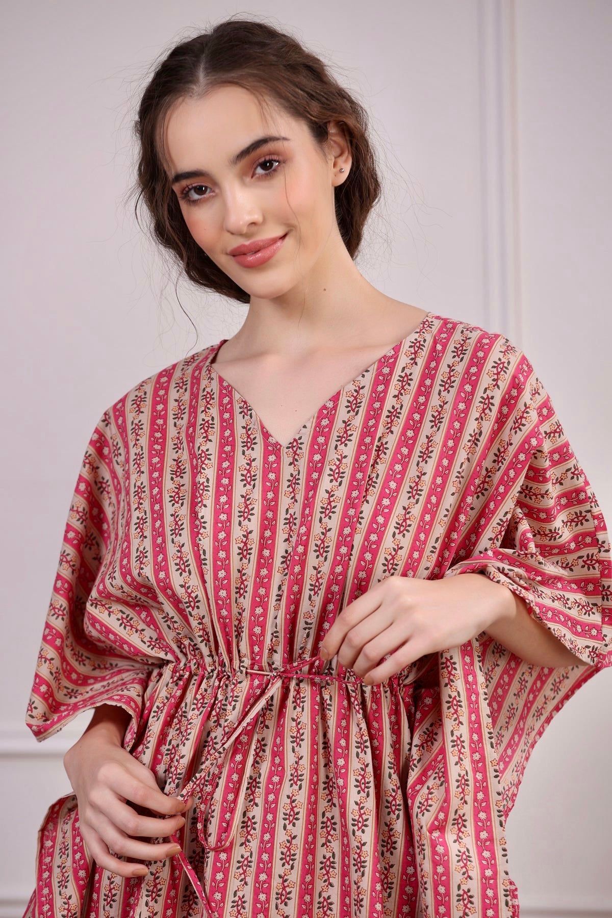 Patterned Twines on Pink Kaftan Pyjama Set