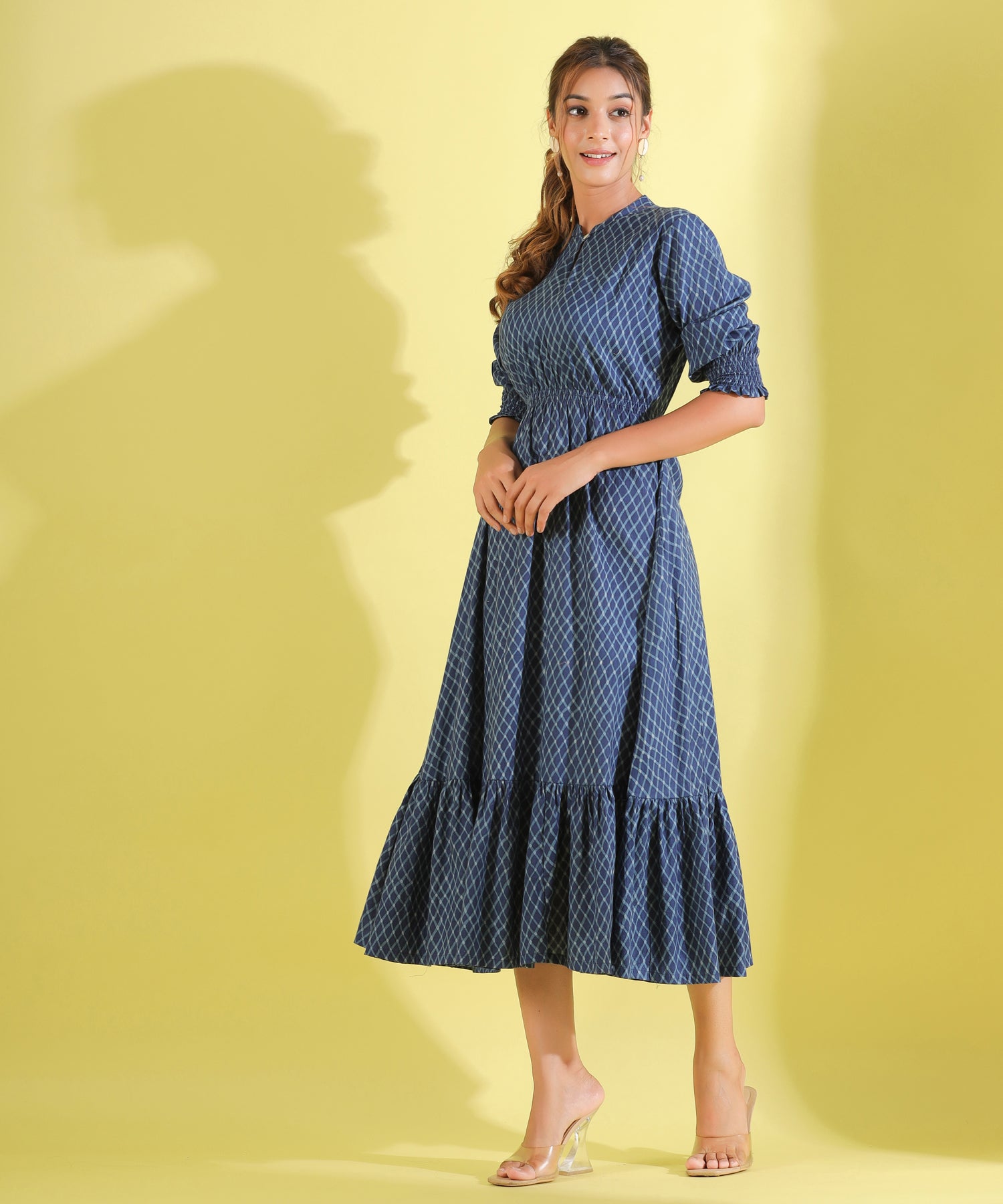 Crosses on Blue Cotton MIDI Dress